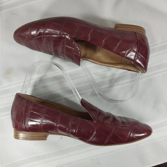 LOFT! BURGUNDY RED CROCODILE IMPRINT GENUINE LEATHER "FLATS", LOAFERS! SZ 8M - Picture 5 of 8